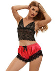 SUBBLIME - 953959 CAMICIA DA NOTTE CASUAL IN SETA + PANTALONI IN PIZZO NERO/ROSSO S/M - SUBBLIME SETS - Intimo per le occasioni speciali | The Game Lingerie