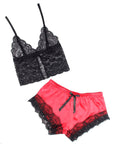 SUBBLIME - 953959 CAMICIA DA NOTTE CASUAL IN SETA + PANTALONI IN PIZZO NERO/ROSSO S/M - SUBBLIME SETS - Intimo per le occasioni speciali | The Game Lingerie