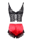 SUBBLIME - 953966 VESTAGLIA DA NOTTE CASUAL IN SETA + PANTALONI IN PIZZO NERO/ROSSO L/XL - SUBBLIME SETS - Intimo per le occasioni speciali | The Game Lingerie