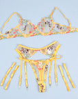 SUBBLIME - 954352 REGGISENO + PERIZOMA + CINTURA CON FIORI GIALLO L/XL - SUBBLIME SETS - Intimo per le occasioni speciali | The Game Lingerie