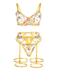 SUBBLIME - 954352 REGGISENO + PERIZOMA + CINTURA CON FIORI GIALLO L/XL - SUBBLIME SETS - Intimo per le occasioni speciali | The Game Lingerie