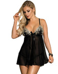 SUBBLIME - BABYDOLL NERO BEIGE LACCI FLOREALI L / XL - SUBBLIME BABYDOLLS - Intimo per le occasioni speciali | The Game Lingerie