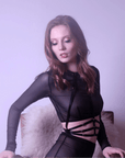Top corto con scollo a barca e maniche lunghe nero - Flash You and Me - The Game Lingerie