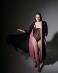 Vestaglia - Kimono Larissa in chiffon nero e rosa - ILONI by DILAN - The Game Lingerie