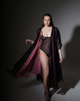 Vestaglia - Kimono Larissa in chiffon nero e rosa - ILONI by DILAN - The Game Lingerie