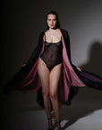 Vestaglia - Kimono Larissa in chiffon nero e rosa - ILONI by DILAN - The Game Lingerie