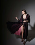 Vestaglia - Kimono Larissa in chiffon nero e rosa - ILONI by DILAN - The Game Lingerie