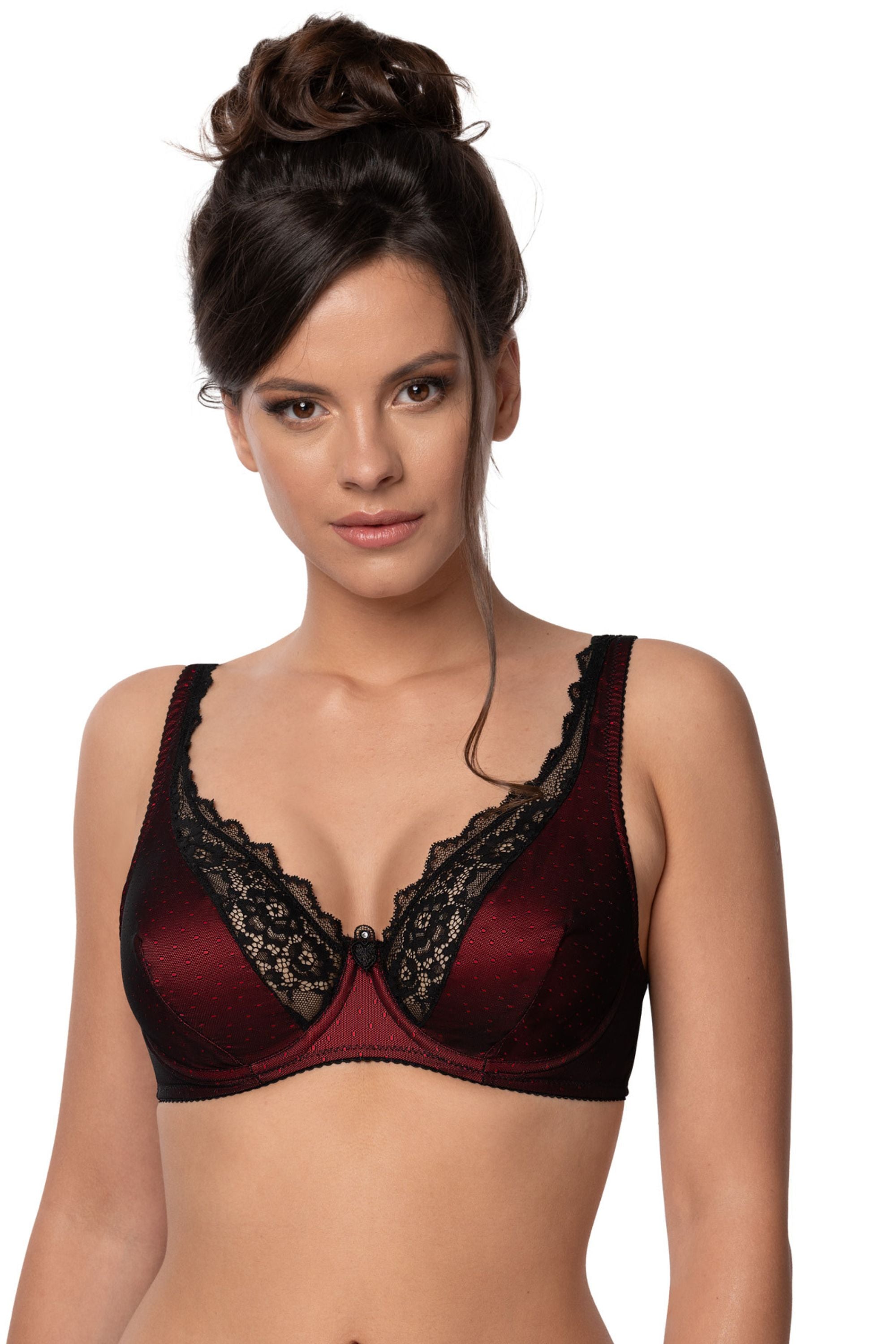 Reggiseno a Balconcino Elisif Pizzo Nero e Bordeaux - The Game Lingerie