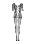 Bodystocking Nero a Rete con Motivo Floreale e Cavallo Aperto F238 | Obsessive