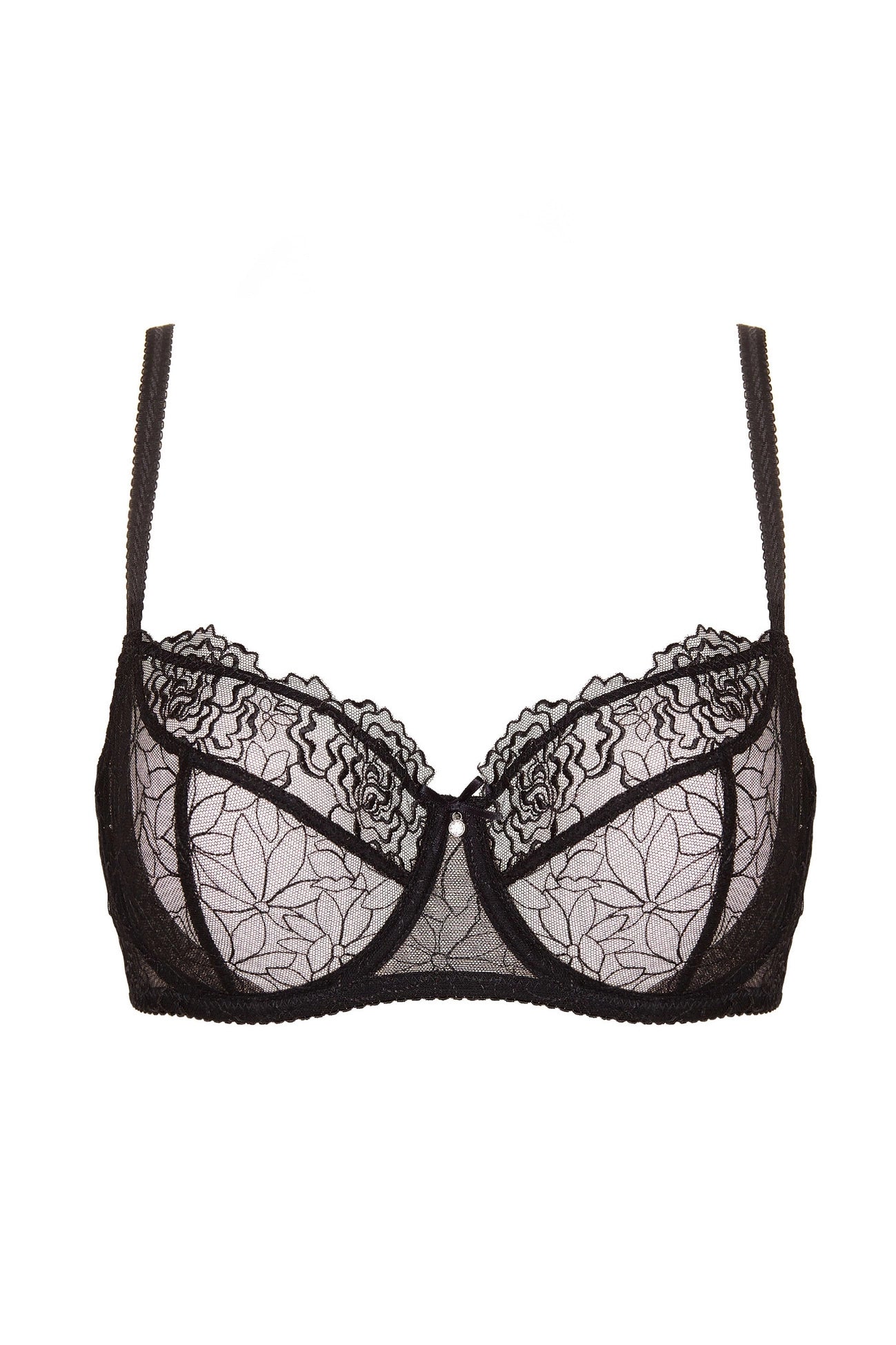 Reggiseno Morbido con Ricami Floreali e Ferretto Pamela Nero