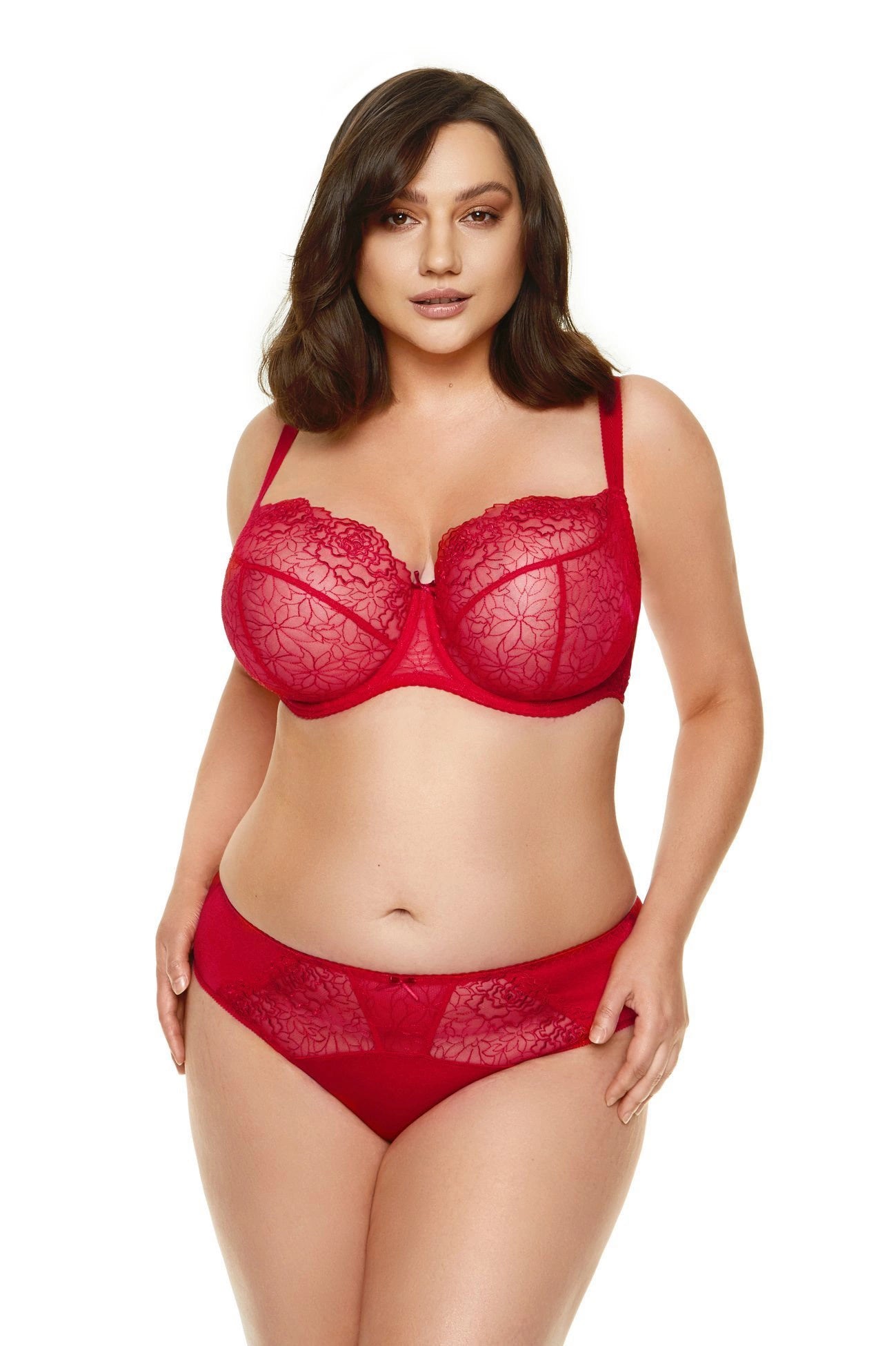 Reggiseno Morbido con Ricami Floreali e Ferretto Pamela Rosso