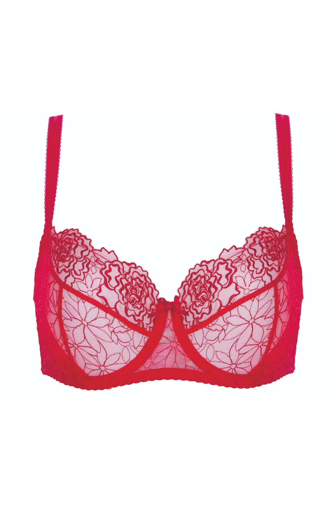 Reggiseno Morbido con Ricami Floreali e Ferretto Pamela Rosso