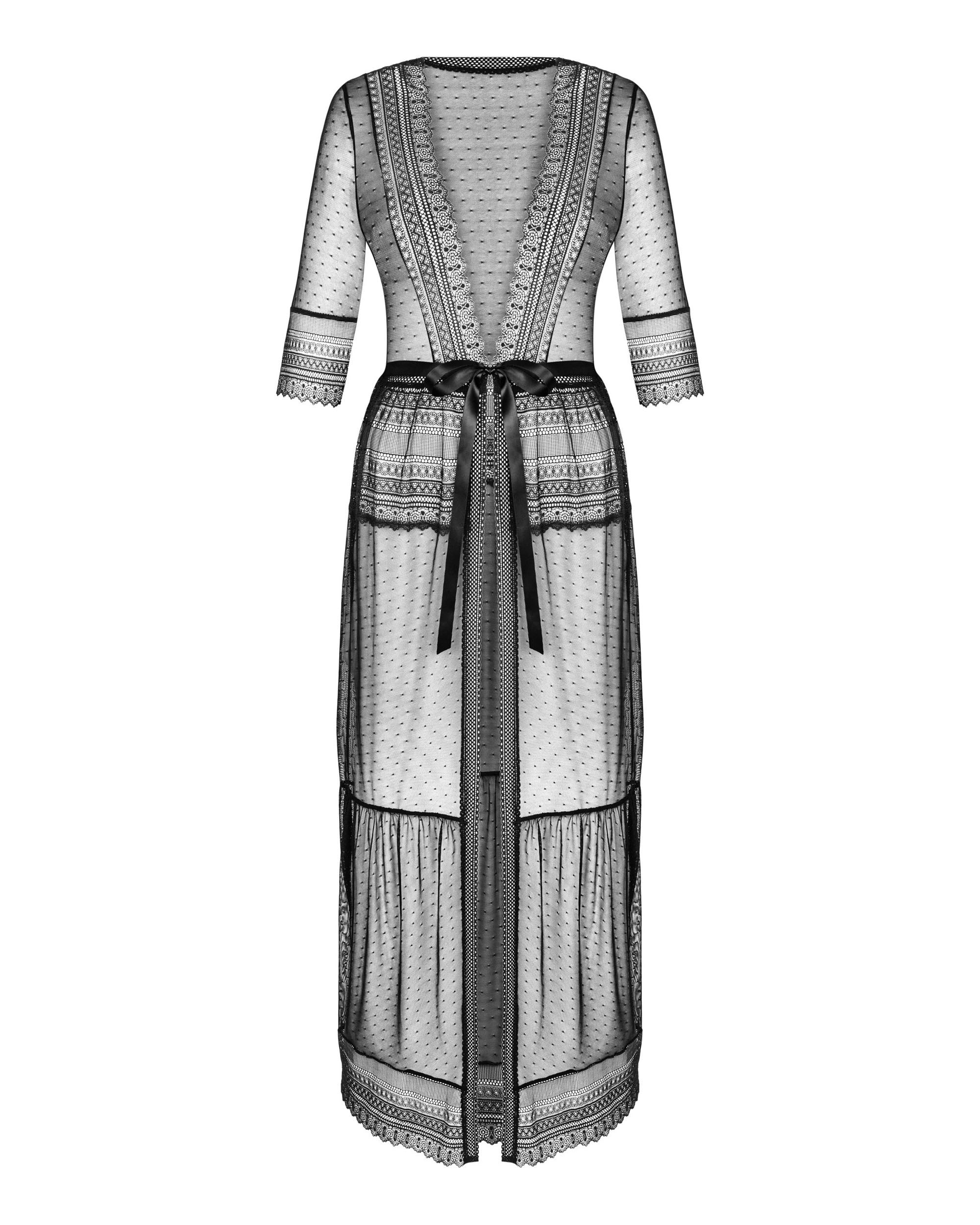 Vestaglia Peignoir Lunga Nera in Pizzo e Tulle Trasparente Estiqua | Obsessive 173113
