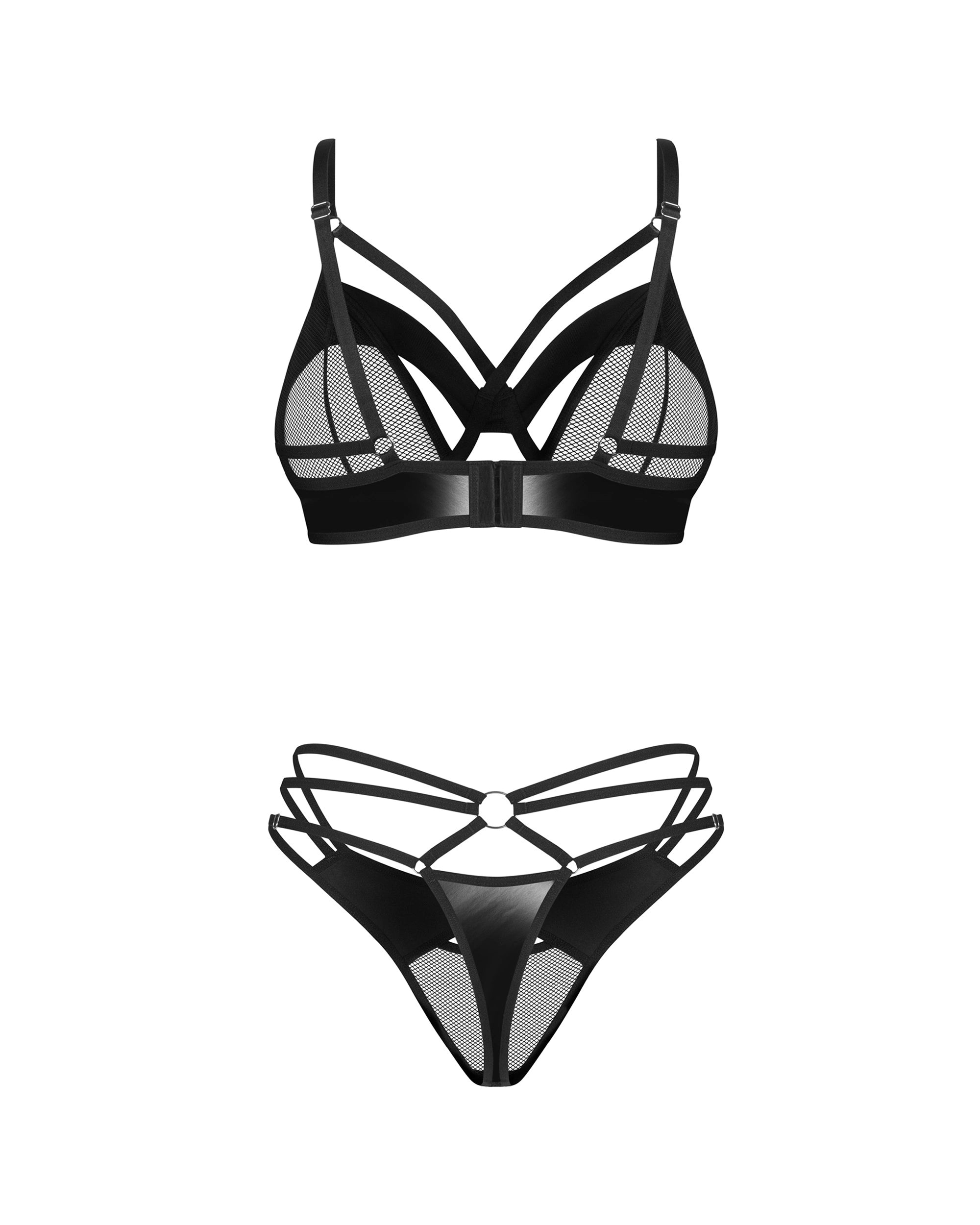 Completo Nero Effetto Pelle e Tulle con Ferretto Dominna | Obsessive 229753