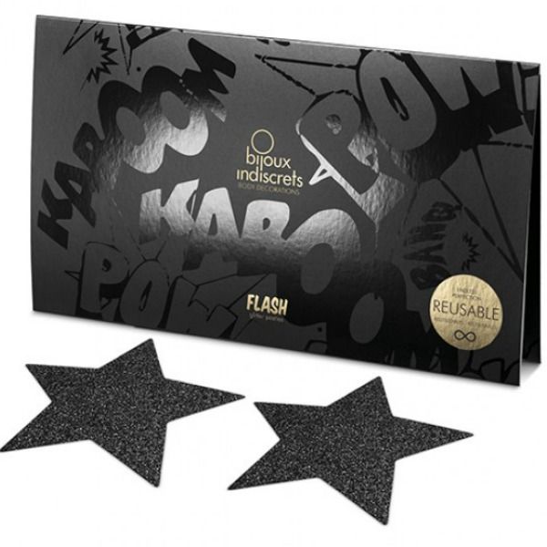 BIJOUX - CAPPUCCI PER CAPEZZOLI INDISCRETI BLACK STAR FLASH - BIJOUX FLASH COLLECTION - Intimo per le occasioni speciali | The Game Lingerie