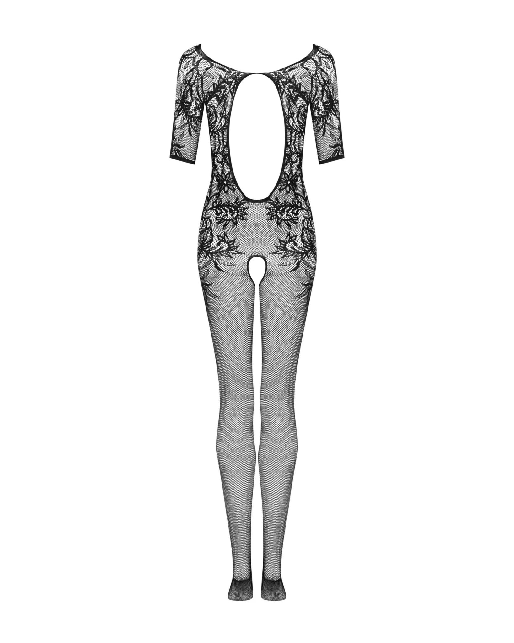 Bodystocking Nero a Rete con Motivo Floreale e Cavallo Aperto F238 | Obsessive - Obsessive - Intimo per le occasioni speciali | The Game Lingerie