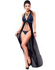 CHILIROSE - CR 3856 BABYDOLL LUNGA BLU E NERA S/M - CHILIROSE BABYDOLLS - Intimo per le occasioni speciali | The Game Lingerie