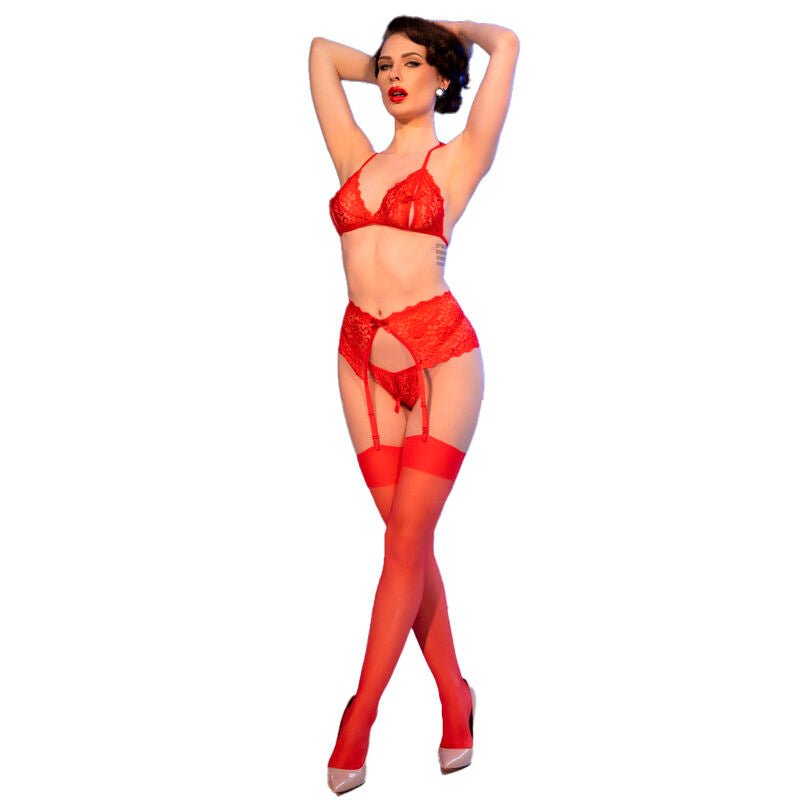 CHILIROSE - CR 4848 SET REGGISENO IN PIZZO ROSSO + PERIZOMA + CALZE T - CHILIROSE SETS - Intimo per le occasioni speciali | The Game Lingerie