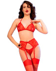 CHILIROSE - CR 4848 SET REGGISENO IN PIZZO ROSSO + PERIZOMA + CALZE T - CHILIROSE SETS - Intimo per le occasioni speciali | The Game Lingerie
