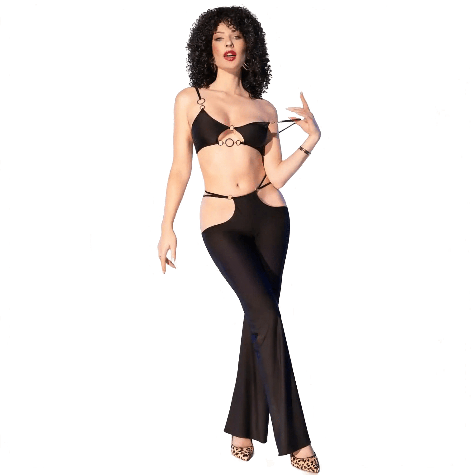 CHILIROSE - CR 4851 SET TOP E LEGGINGS NERI CON ACCESSORI DORATI - CHILIROSE SETS - Intimo per le occasioni speciali | The Game Lingerie