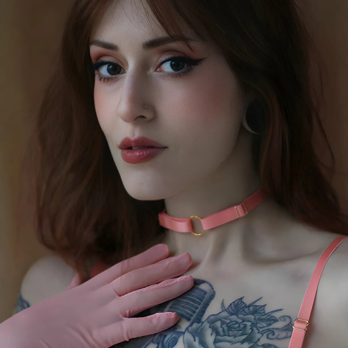 Collarino Choker PEACH color pesca con dettagli ORO - Flash You and Me - The Game Lingerie