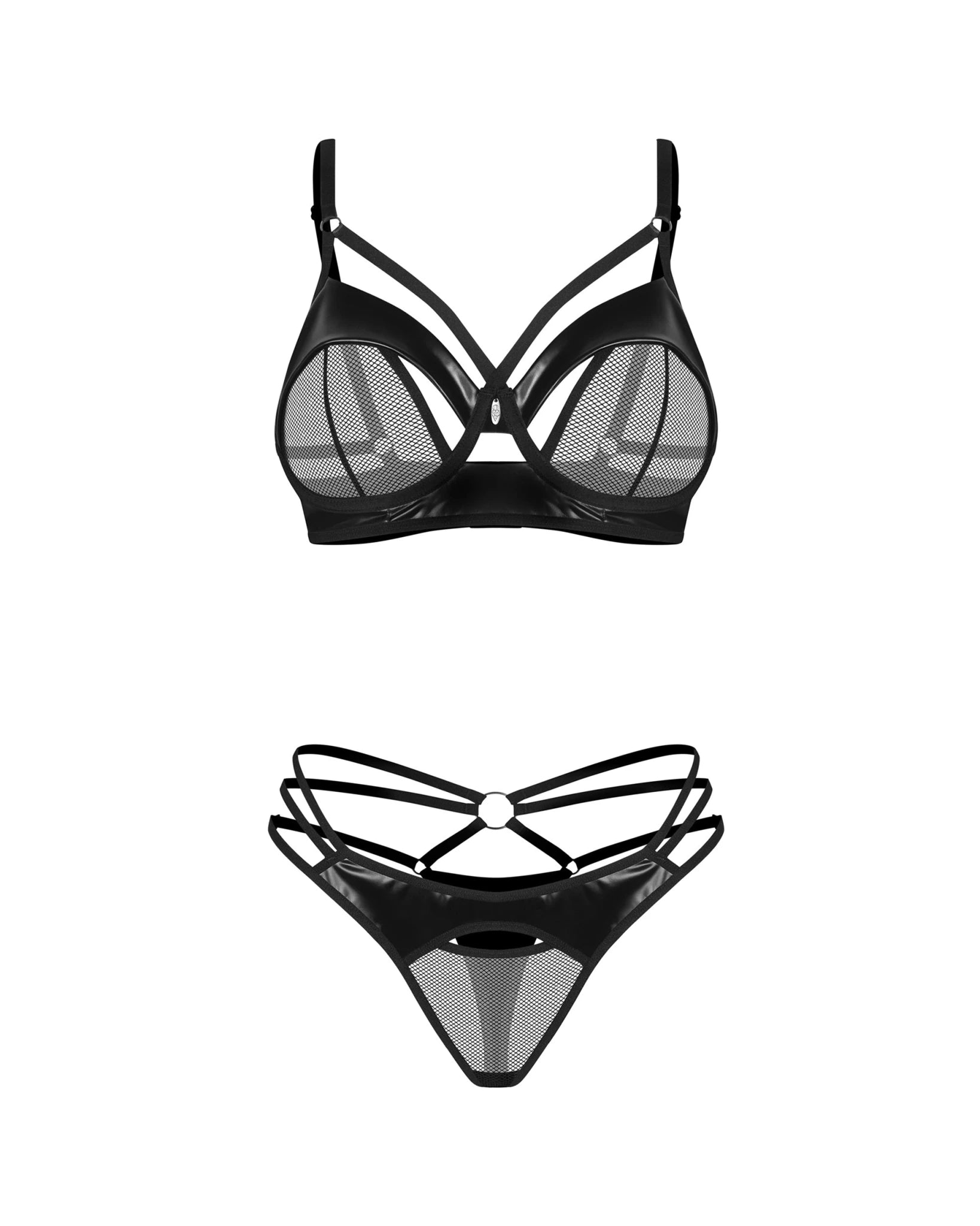 Completo Nero Effetto Pelle e Tulle con Ferretto Dominna | Obsessive 229753 - Obsessive - Intimo per le occasioni speciali | The Game Lingerie