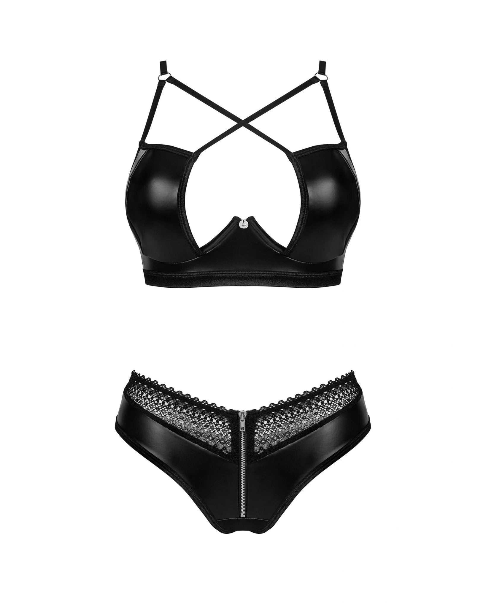 Completo Nero Lucido con Cerniera Frontale e Pizzo Norides | Obsessive 184939 - Obsessive - Intimo per le occasioni speciali | The Game Lingerie