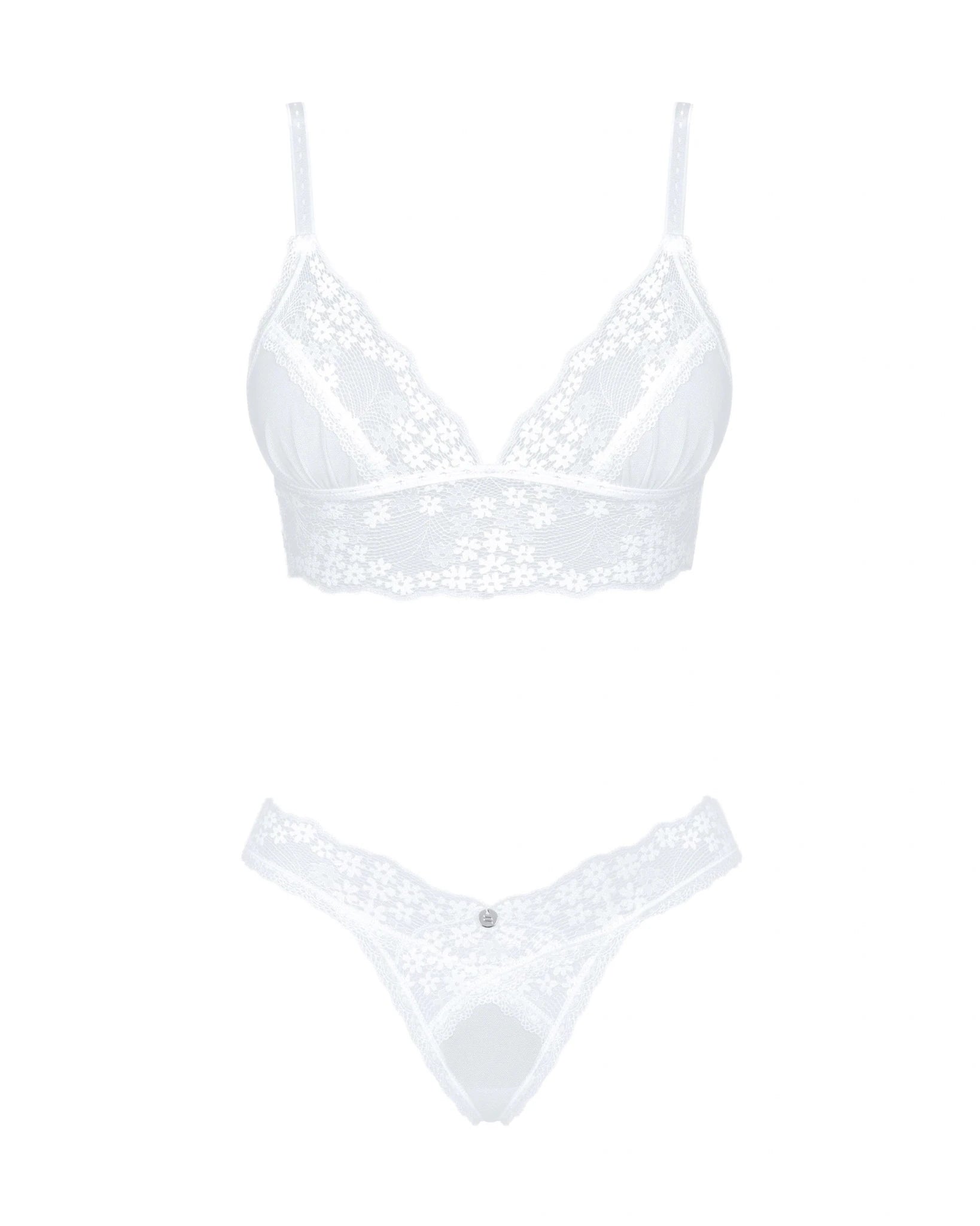 Completo Sexy Bianco in Mesh con Ricami Floreali e Perizoma Heavenlly | Obsessive 180767 - Obsessive - Intimo per le occasioni speciali | The Game Lingerie