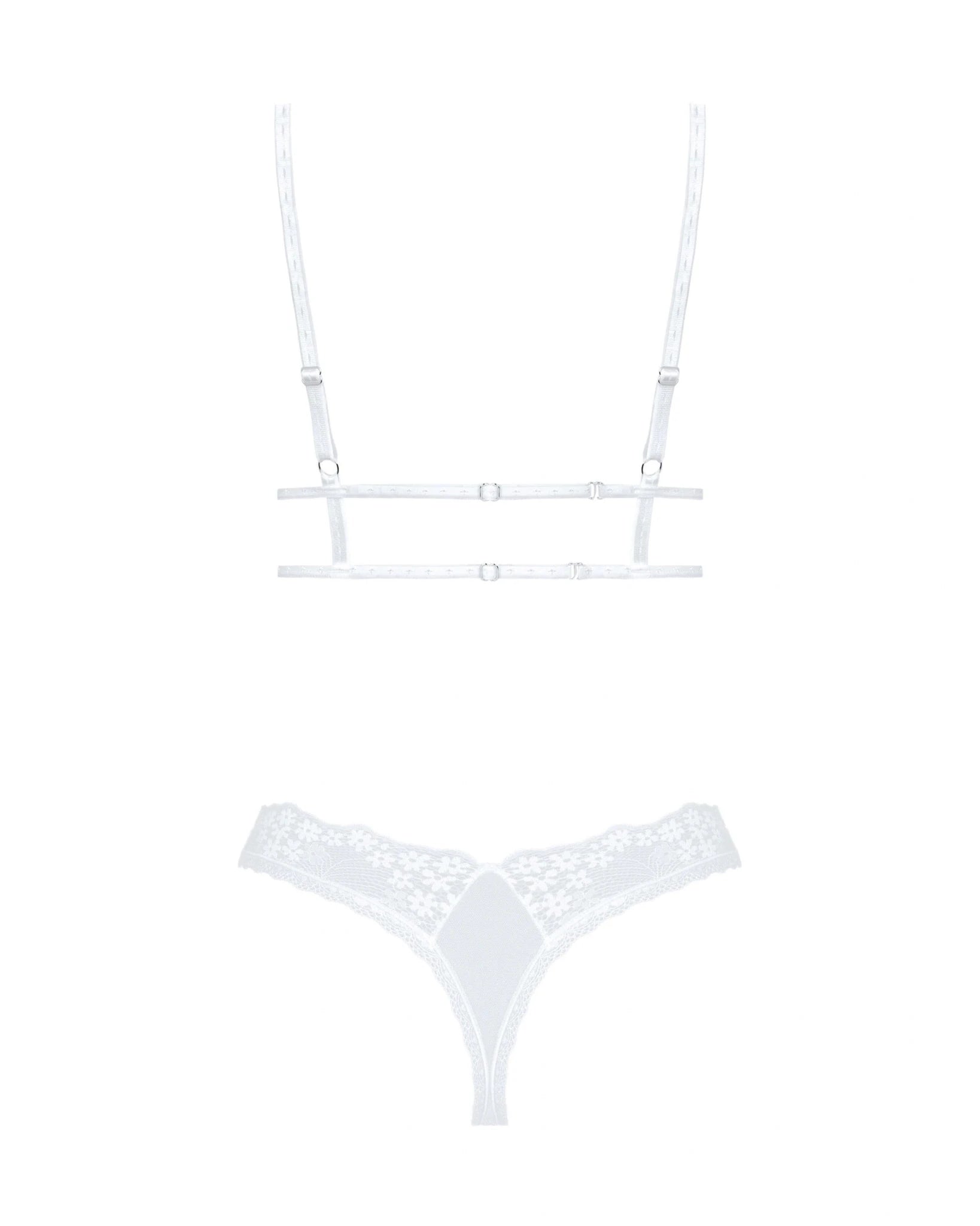 Completo Sexy Bianco in Mesh con Ricami Floreali e Perizoma Heavenlly | Obsessive 180767 - Obsessive - Intimo per le occasioni speciali | The Game Lingerie