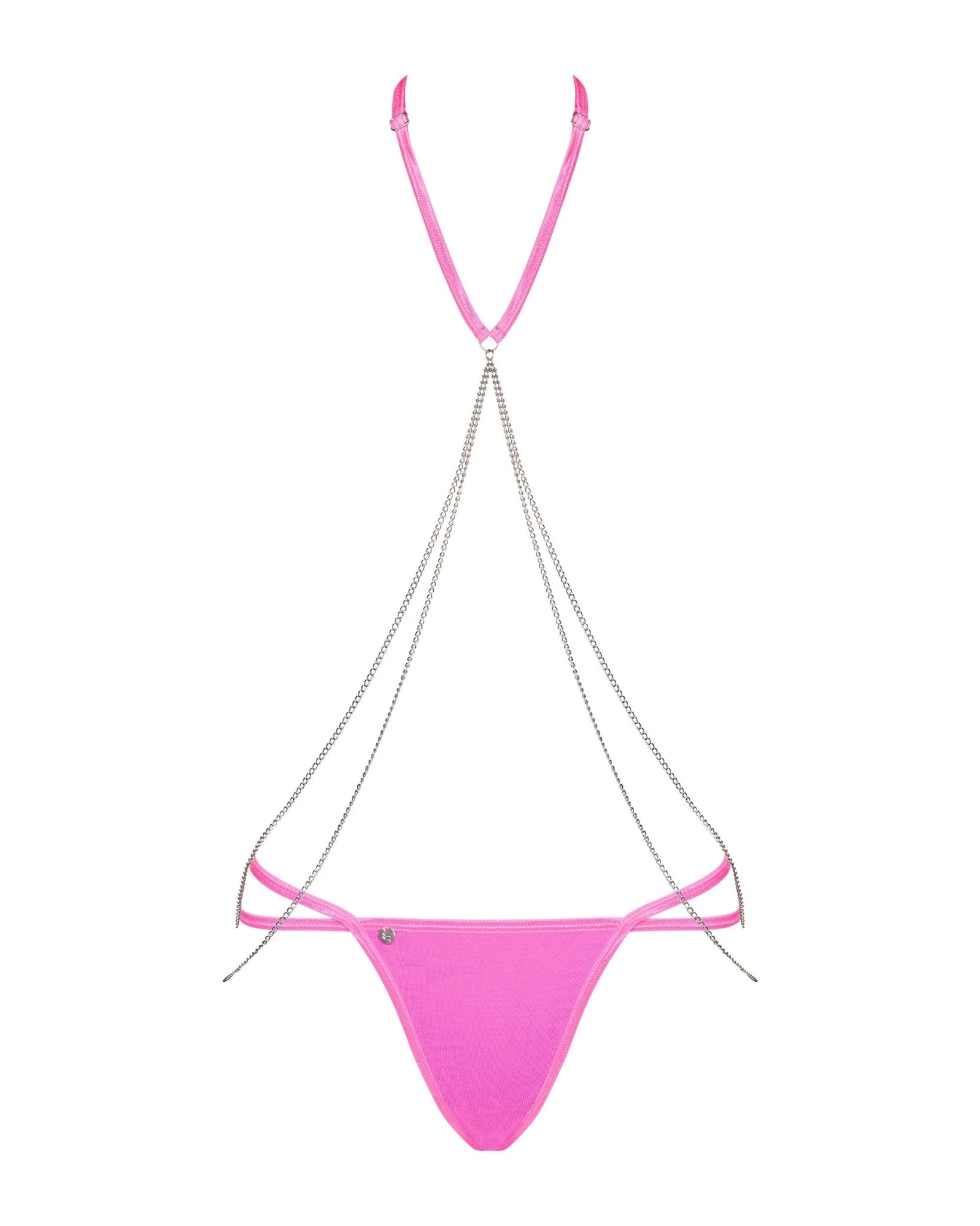 Completo Sexy Rosa Neon con Catene e Perizoma Chainty | Obsessive 156962 - Obsessive - Intimo per le occasioni speciali | The Game Lingerie