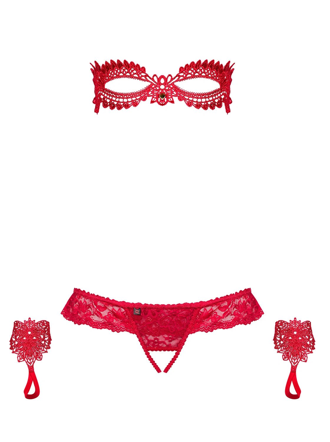 Completo Sexy Rosso con Maschera, Guanti e Perizoma Aperto Hetea | Obsessive 140353 - Obsessive - Intimo per le occasioni speciali | The Game Lingerie