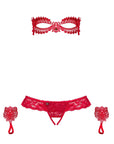 Completo Sexy Rosso con Maschera, Guanti e Perizoma Aperto Hetea | Obsessive 140353 - Obsessive - Intimo per le occasioni speciali | The Game Lingerie