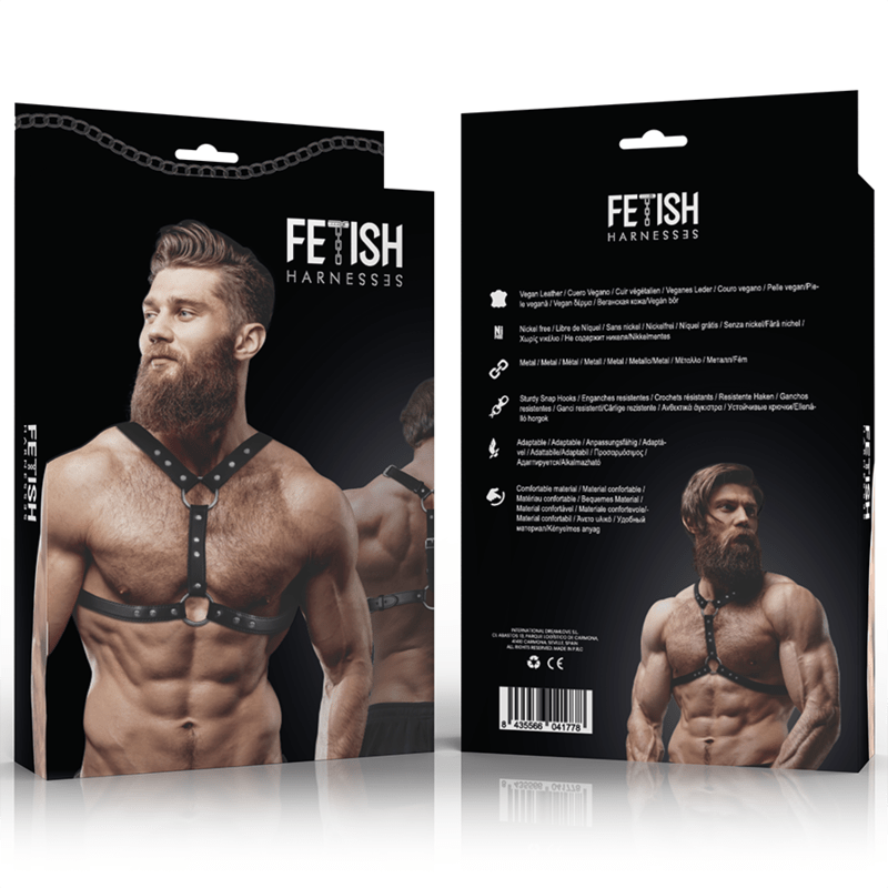 FETISH SUBMISSIVE ATTITUDINE - IMBRACATURA PER IL PETTO IN ECOPELLE CON DOPPIO SUPPORTO E BORCHIE PER UOMO - FETISH SUBMISSIVE ATTITUDE - Intimo per le occasioni speciali | The Game Lingerie