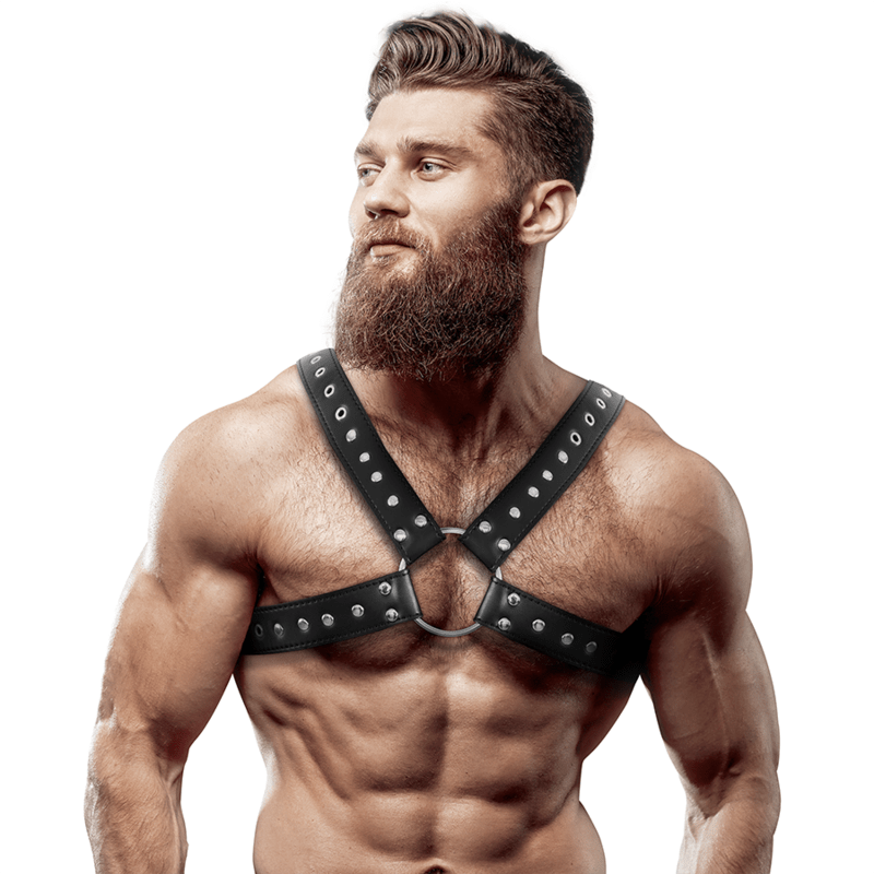 FETISH SUBMISSIVE ATTITUDINE - IMBRACATURA PER IL PETTO IN ECOPELLE INCROCIATA DA UOMO CON BORCHIE - FETISH SUBMISSIVE ATTITUDE - Intimo per le occasioni speciali | The Game Lingerie