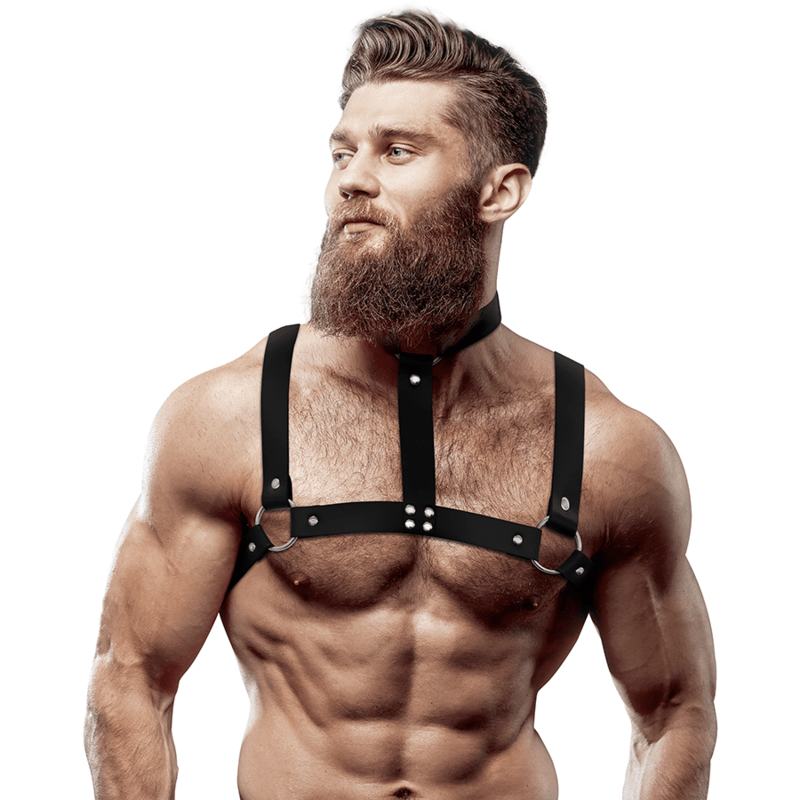 FETISH SUBMISSIVE ATTITUDINE - IMBRACATURA REGOLABILE IN ECOPELLE CON COLLANA PER UOMO - FETISH SUBMISSIVE ATTITUDE - Intimo per le occasioni speciali | The Game Lingerie