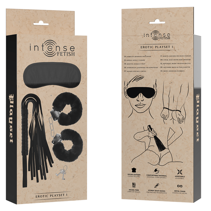 INTENSE - FETISH PLAYSET EROTICO 1 CON MANETTE, MASCHERA CIECA E FLOGGER - INTENSE FETISH - Intimo per le occasioni speciali | The Game Lingerie