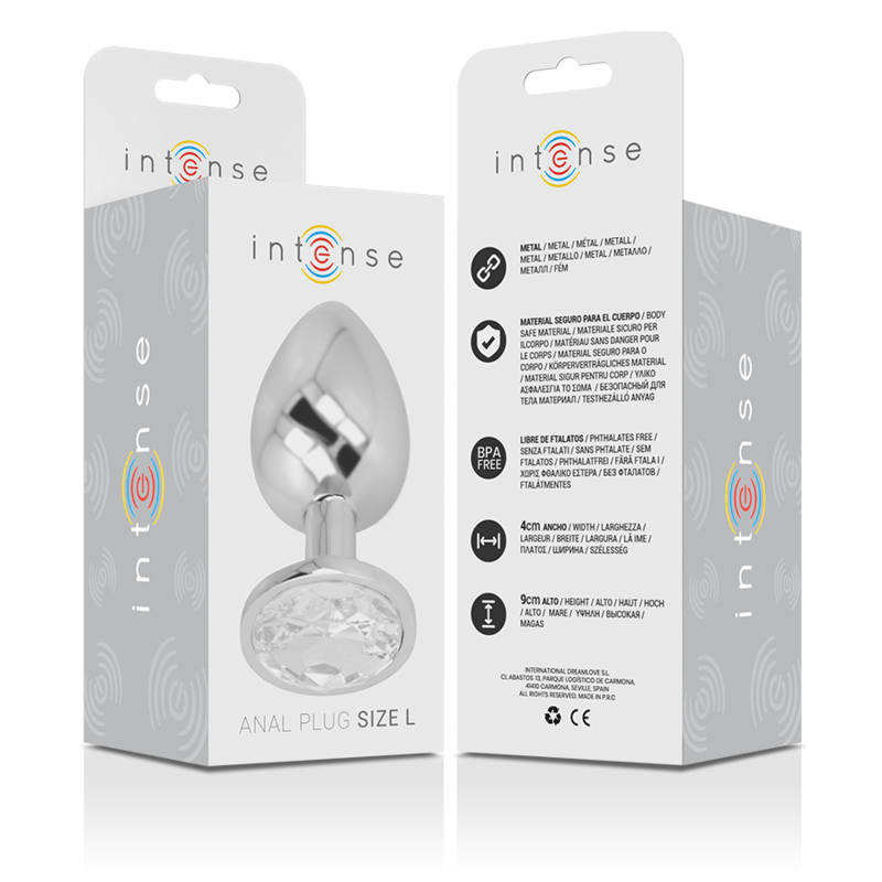 INTENSE - PLUG ANALE IN METALLO ALLUMINIO CON CRISTALLO ARGENTO MISURA L - INTENSE ANAL TOYS - Intimo per le occasioni speciali | The Game Lingerie