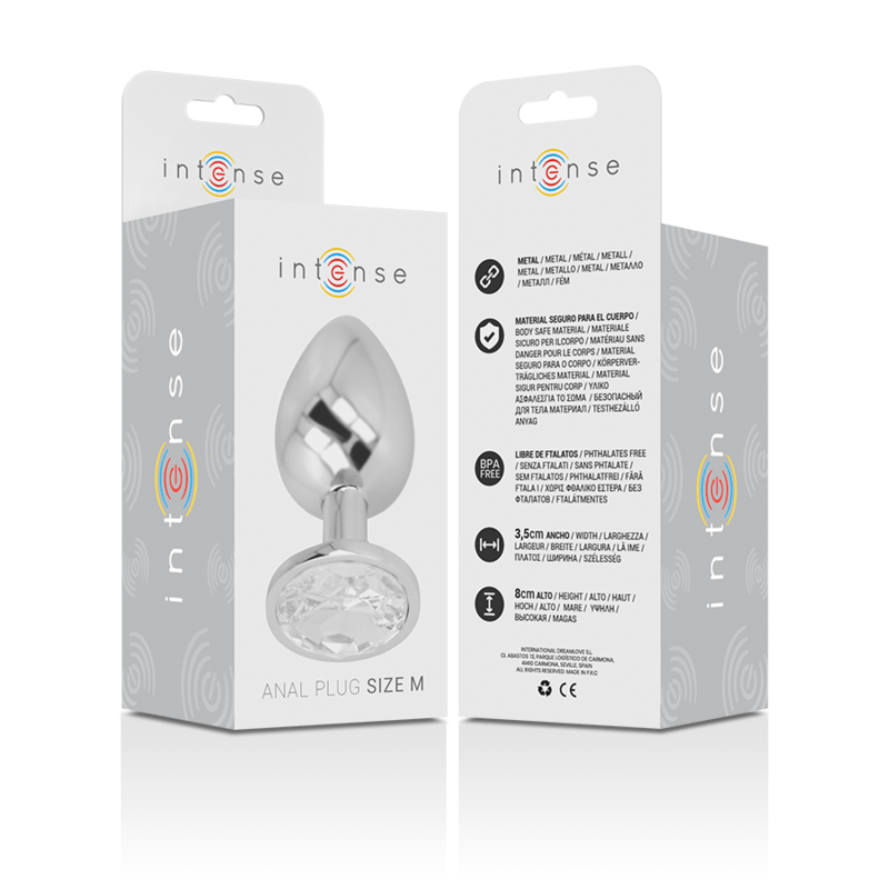 INTENSE - PLUG ANALE IN METALLO ALLUMINIO CON CRISTALLO ARGENTO TAGLIA M - INTENSE ANAL TOYS - Intimo per le occasioni speciali | The Game Lingerie