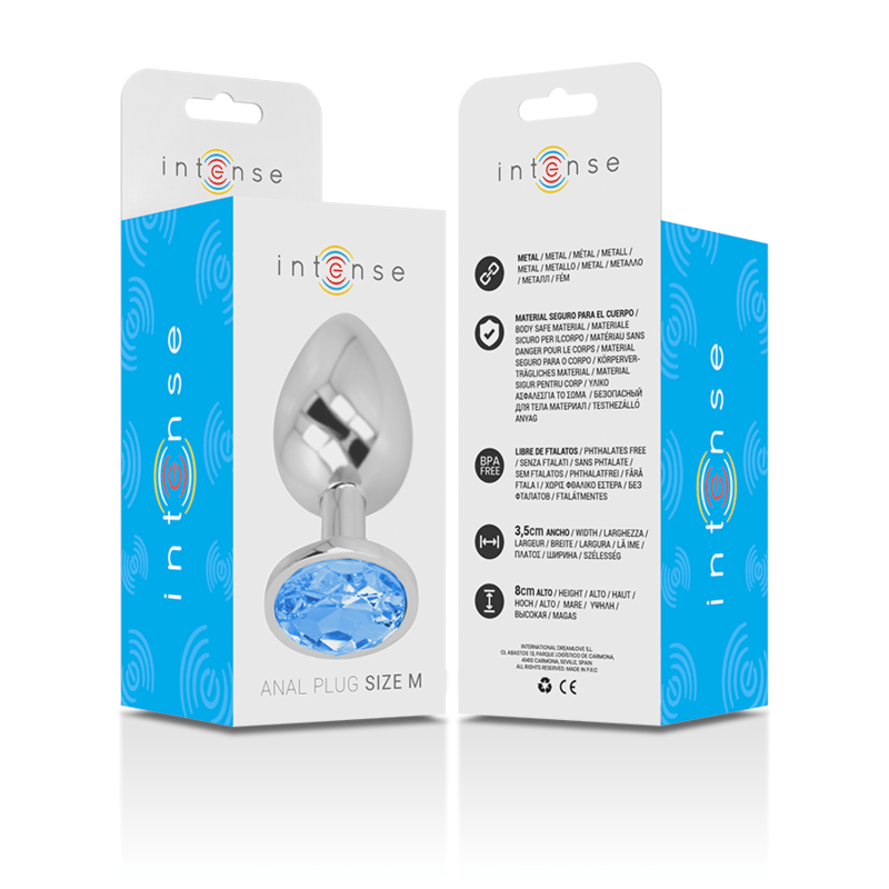 INTENSE - PLUG ANALE IN METALLO ALLUMINIO CON VETRO BLU TAGLIA M - INTENSE ANAL TOYS - Intimo per le occasioni speciali | The Game Lingerie