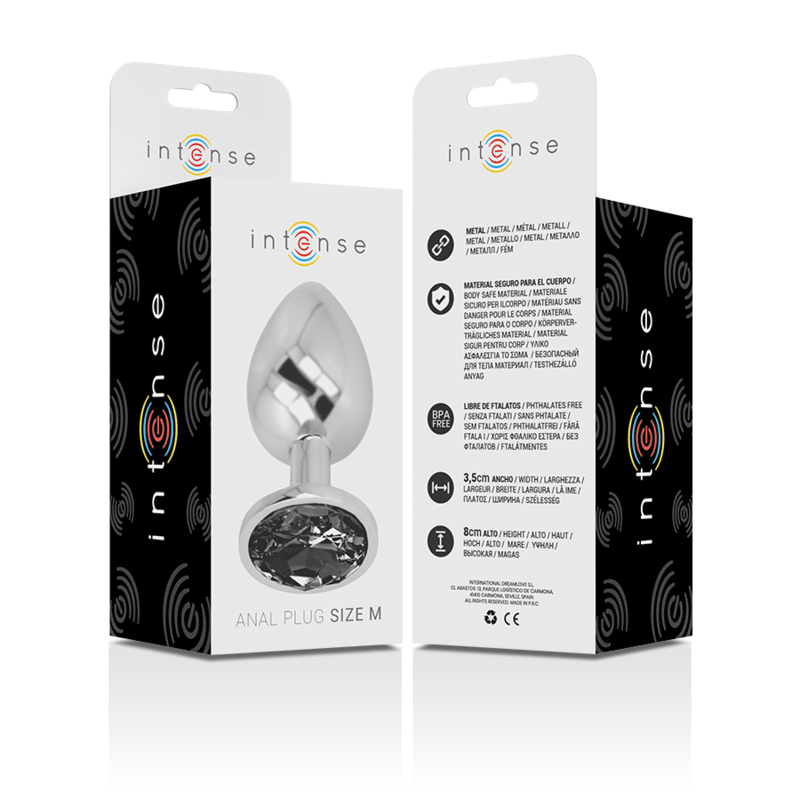 INTENSE - PLUG ANALE IN METALLO ALLUMINIO CON VETRO NERO TAGLIA M - INTENSE ANAL TOYS - Intimo per le occasioni speciali | The Game Lingerie
