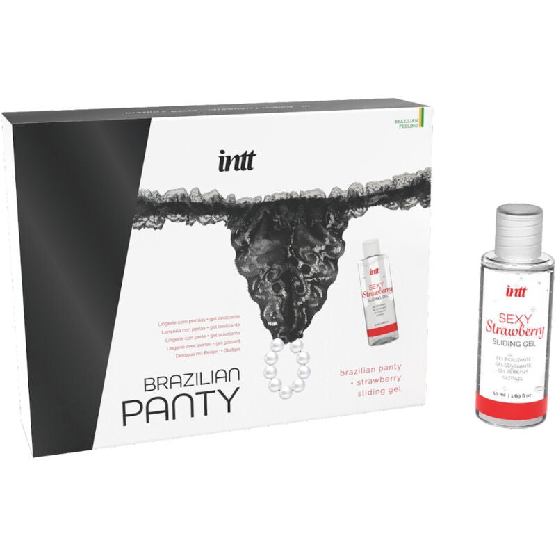 INTT RELEASES - SLIP NERO BRASILIANO CON PERLE E GEL LUBRIFICANTE 50 ML - INTT RELEASES - Intimo per le occasioni speciali | The Game Lingerie