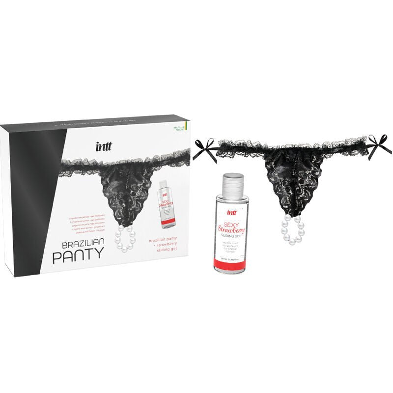 INTT RELEASES - SLIP NERO BRASILIANO CON PERLE E GEL LUBRIFICANTE 50 ML - INTT RELEASES - Intimo per le occasioni speciali | The Game Lingerie