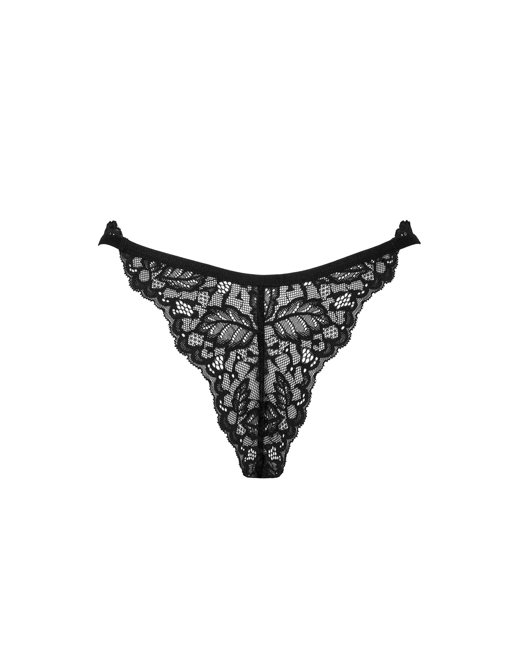 Perizoma in Pizzo Nero con Dettagli Floreali Bellastia | Obsessive 185259