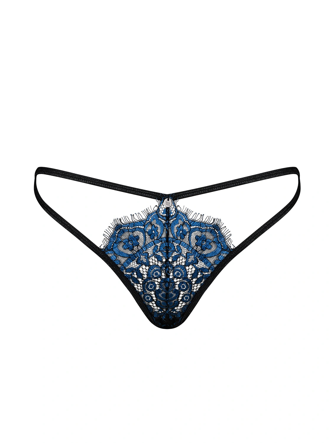 Perizoma in Pizzo Blu con Cinghie Geometriche Yassmyne | Obsessive 160912