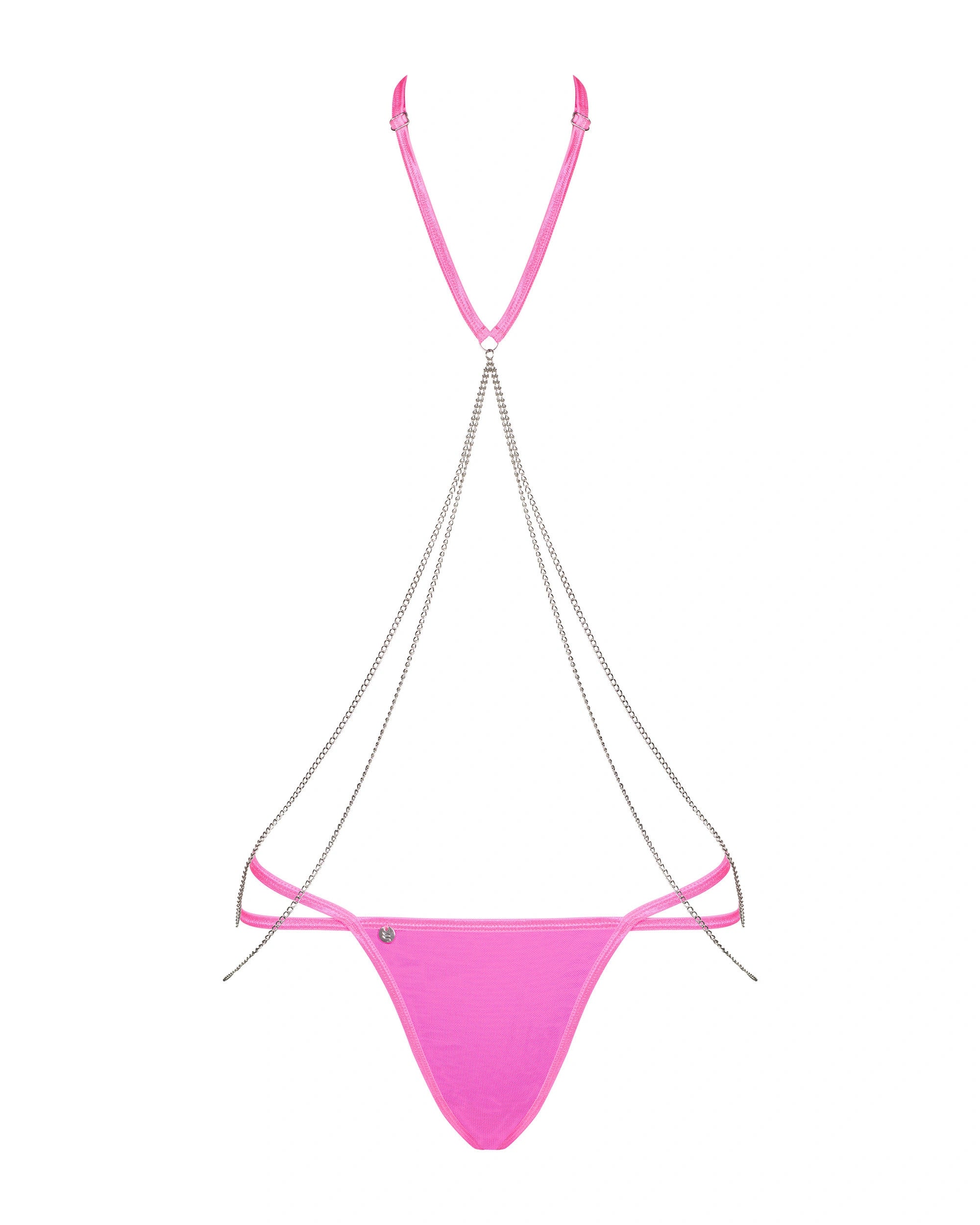 Completo Sexy Rosa Neon con Catene e Perizoma Chainty | Obsessive 156962