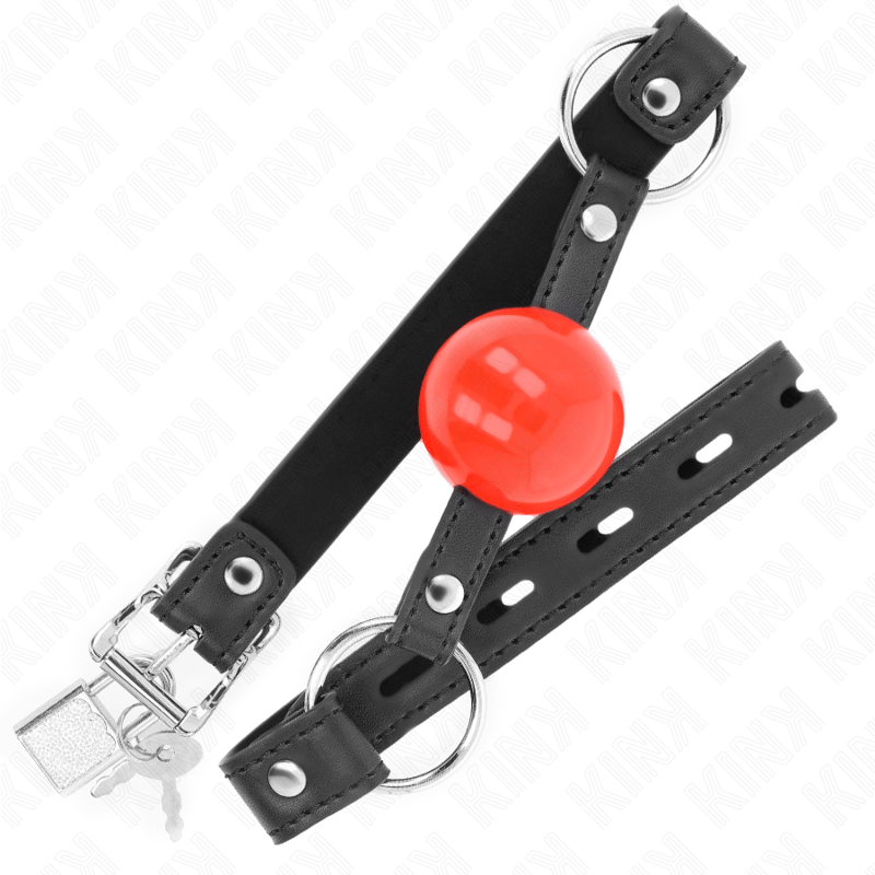 KINK - BALL 4 CM GAG CON SERRATURA SFERA ROSSA CINTURINO NERO 60 x 2 CM - KINK COLLAR & GAG - Intimo per le occasioni speciali | The Game Lingerie