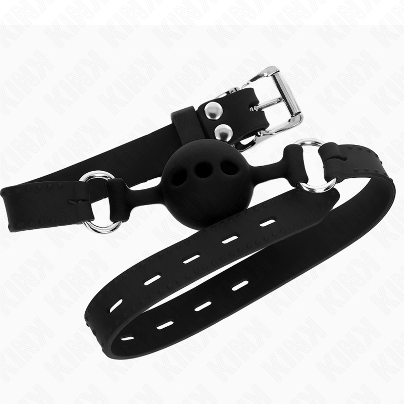 KINK - BAVAGLIO IN SILICONE INTERO 55 x 2 CM CON SFERA DA 4 CM MISURA S NERO REGOLABILE 35 - 51 CM - KINK COLLAR & GAG - Intimo per le occasioni speciali | The Game Lingerie