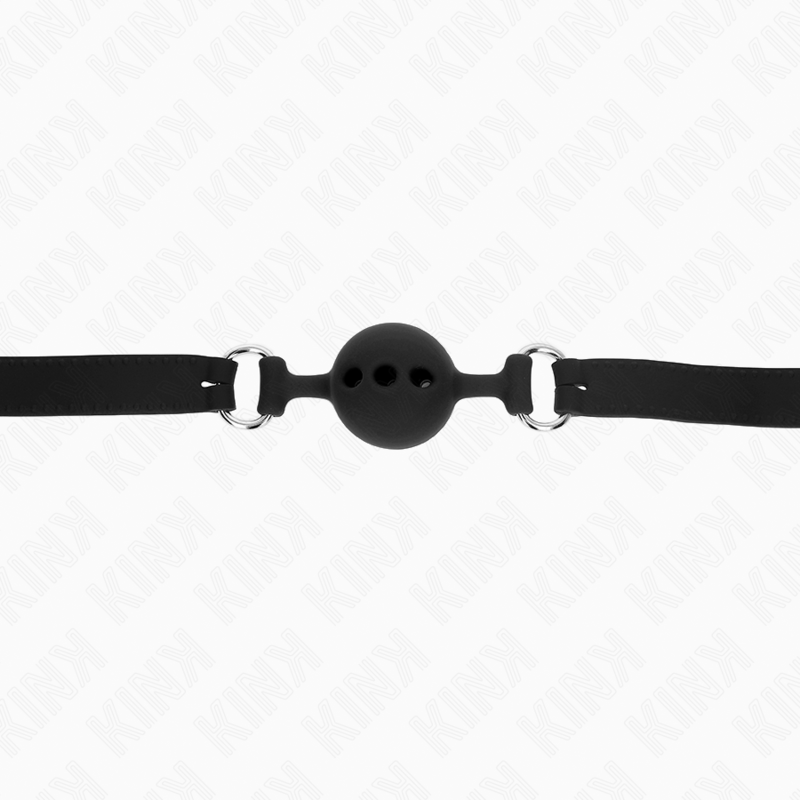 KINK - BAVAGLIO IN SILICONE INTERO 55 x 2 CM CON SFERA DA 4 CM MISURA S NERO REGOLABILE 35 - 51 CM - KINK COLLAR & GAG - Intimo per le occasioni speciali | The Game Lingerie