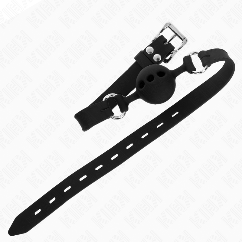 KINK - BAVAGLIO IN SILICONE INTERO 55 x 2 CM CON SFERA DA 4 CM MISURA S NERO REGOLABILE 35 - 51 CM - KINK COLLAR & GAG - Intimo per le occasioni speciali | The Game Lingerie