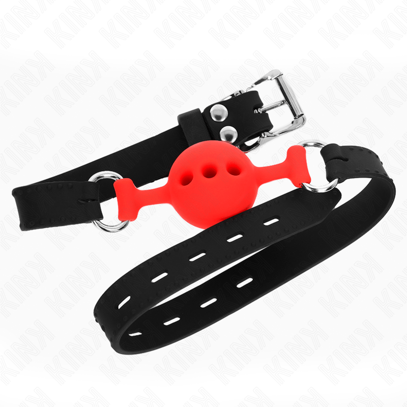 KINK - BAVAGLIO IN SILICONE INTERO 55 x 2 CM CON SFERA DA 4 CM MISURA S ROSSO REGOLABILE 35 - 51 CM - KINK COLLAR & GAG - Intimo per le occasioni speciali | The Game Lingerie